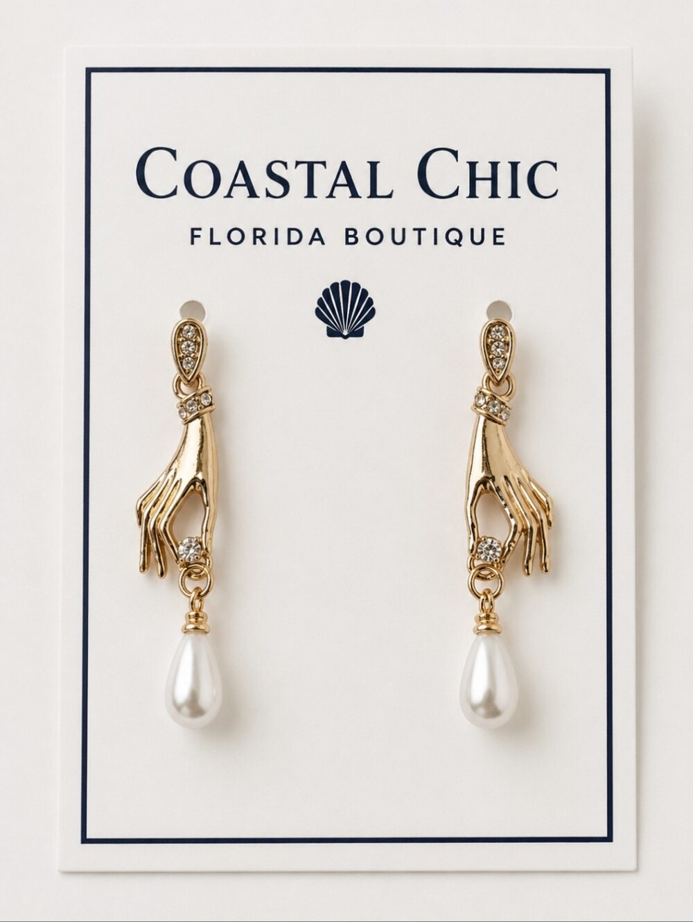 Gold Pearl Drop Earrings - Elegant Hand  Women Jewelry
